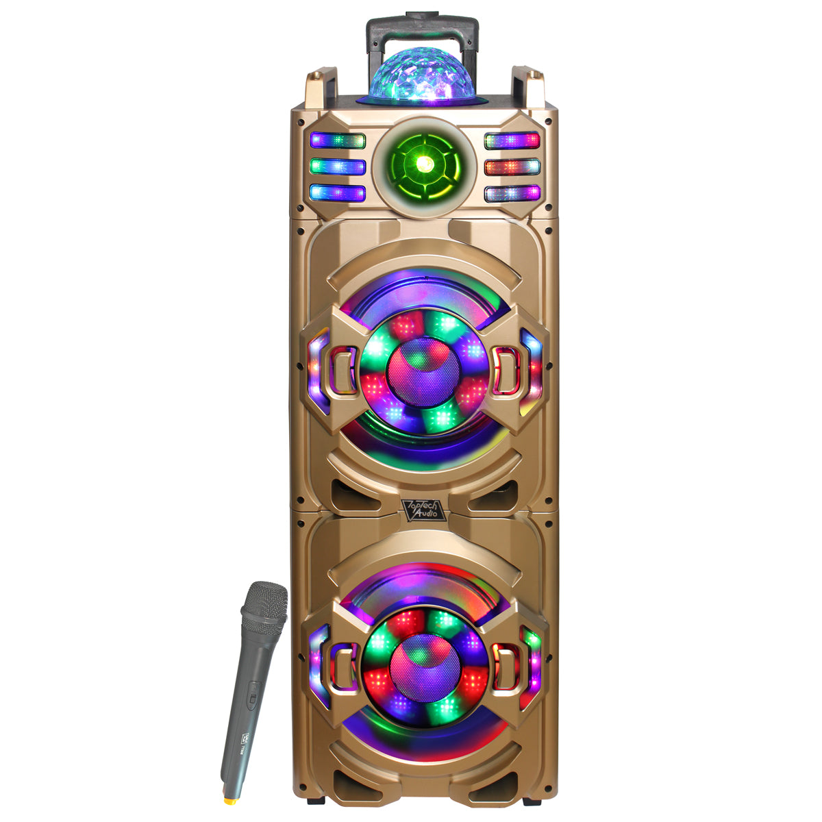 Top Tech Audio Fully Amplified Portable 4500 Watts Peak Power 2 x10” Speaker with DISCO BALL