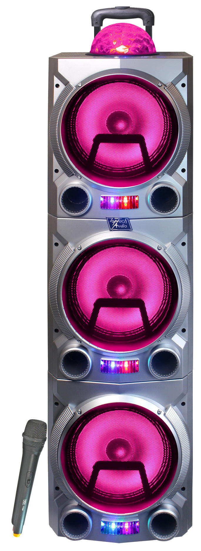 Fully Amplified Portable 6000 watts Peak Power 3X10” Speaker with DISCO BALL