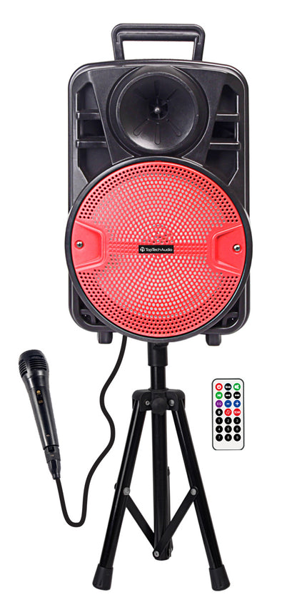 TOPTECH FLASH-8 8-Inch Wireless Bluetooth Speaker with LED Lights, Mic & Stand for Ultimate Party Experience