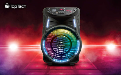 TOPTECH FLASH-115, 15'' Bluetooth Speaker with Flame Lights, Wireless Microphone & Remote