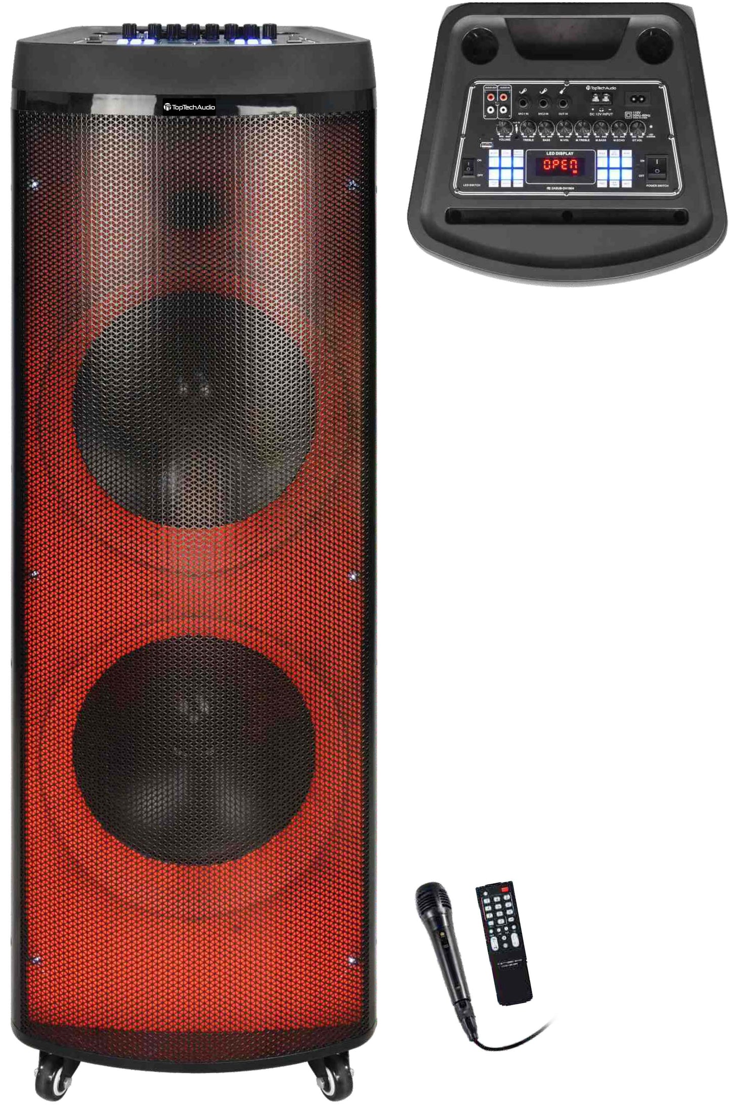 Fully Amplified Portable 12000 Watts Peak Power 2x12” Speaker with led light