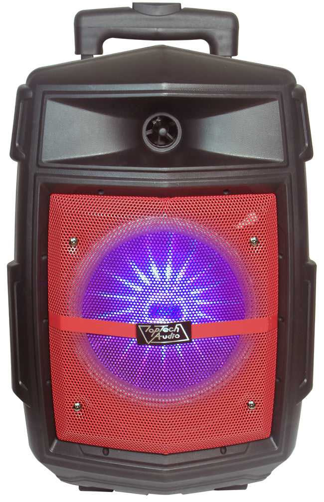 TOPTECH JET-8, 8 Inch High Power Portable Wireless Bluetooth Party Speaker with Multicolored LED Light Effects, Stereo Sound with Wired Mic, Rechargeable Long Battery Life,  Support USB/SD/Guitar/Mic Inputs/FM Radio,for Home Outdoor Party Camping