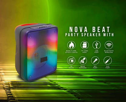 TOPTECH KL-7 NOVA BEAT, 6.5 Inch Woofer Rechargeable Party Portable Speaker with Flame Effects Lights on Grill,10 meters (33ft)Bluetooth Distance,of Blazing Powerful Sound, Handle and Wheels for Party/Gift/Indooer/Outdoor