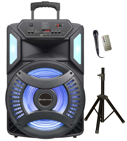 Fully Amplified Portable 15” Speaker with LED Lights - Top Tech Audio 