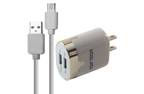 2.4A Dual Port Travel Charger + USB type C Cable (6 Ft.)