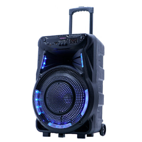 TOPTECH FLASH-115, 15 Inch Bluetooth Speakers with Wired Mic, Wireless Stereo Sound with Multicolored LED Light Effects,  Built-in Trolley and Wheels for Easy Transport, Rechargeable Long Battery Life for Outdoor Camping Party Gifts