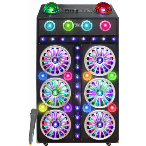 TOPTECH BOOM-610, 6 x10 Inch 2-Way Portable Wireless Speaker with Multicolored LED Light Effects & 2 Disco Ball, Stereo Sound with Wireless Mic, Rechargeable Long Battery Life,  Support USB/SD Card/Microphone Inputs/FM Radio,for Home Outdoor Party Camping