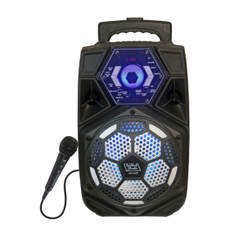 TOPTECH SOCCER-8, 8 Inch High Power Portable Wireless Bluetooth Party Speaker with Multicolored LED Light Effects, Stereo Sound with Wired Mic, Rechargeable Long Battery Life,  Support USB/SD/Guitar/Mic Inputs/FM Radio,for Home Outdoor Party Camping