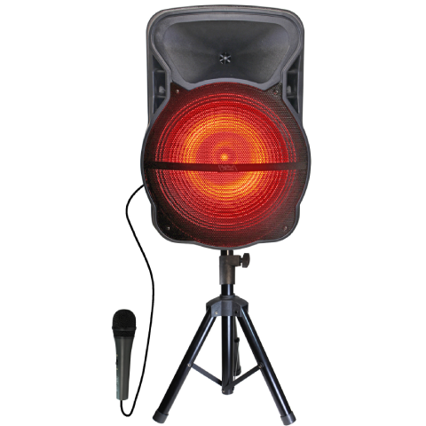 Fully Amplified Portable 2200 Watts Peak Power 15” Speaker WITH LED LIGHT MICROPHONE and STAND INCLUDED”