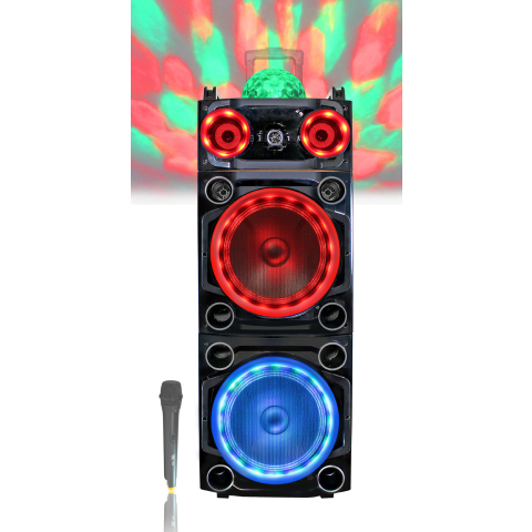 TOPTECH BLAZE-210, 2×10 Inch Bluetooth Speakers, Loud Stereo Portable Speaker with Muilt-color LED Lights & Disco Ball, True Wireless Stereo Sound with Wireless Mic, Up to 10 Meters (33ft) Bluetooth Distance, Handle and Wheels for Party Outdoor Camping