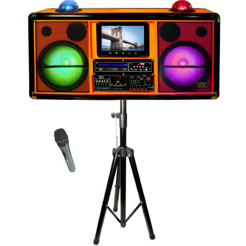TOPTECH KARAOKE-210, 2×10 Inch Portable Big Bluetooth Speakers with Muilt-color LED Lights & 2 Disco Ball, True Wireless Stereo Sound with Wireless Mic,  Support for Multi Media Player, Handle and Wheels for Party Outdoor Camping