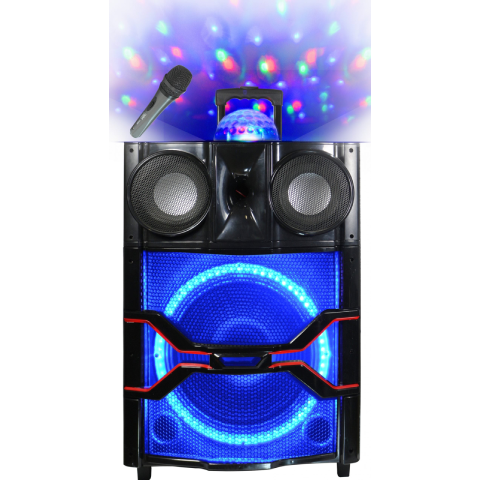 TOPTECH TTR-115LG, 15 Inch Woofer Rechargeable Party Portable Bluetooth Speaker with Loud Stereo Sound, Dynamic Multi-Hued Light Show & Disco Ball, 10 Meters (33ft) Bluetooth Distance,of Wireless Mic, Handle and Wheels for Home, Outdoor, Party