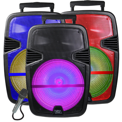 TOPTECH SPIKE-12, 12 Inch Woofers Rechargeable Party Portable Bluetooth Speaker with Pristine Audio Stereo Sound, Dynamic Color-Shifting Light Show, 10 Meters (33ft) Bluetooth Distance,of Wired Mic, Handle and Wheels for Home, Outdoor, Party