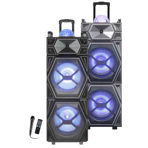 TOPTECH RIO-210 , 2x10 Inch Bluetooth Speakers with Wired Mic, Wireless Stereo Sound with Vivid Multicolor Party Lights and Disco Ball,  Trolley and Wheels for Easy Transport, Rechargeable Long Battery Life for Outdoor Camping Party Gifts