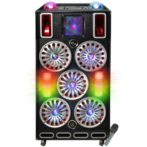 TOPTECH BOOM-510, 5 x10” 2-Way Portable Bluetooth Speakers, Wireless Stereo Sound Party Speaker with Dazzling LED Lights & 2 Disco Ball, 5-Band Equalizer, Up to 10 Meters (33ft) Bluetooth Distance,Wireless Mic for Party Outdoor Camping