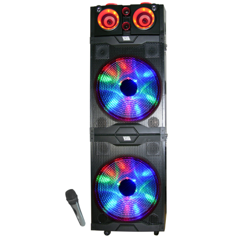 TOPTECH TTA-3215, 2 x 15 '' Woofers  2-Way Portable Rechargeable Bluetooth Speaker with Loud Stereo Sound, Vivid Multicolor Party Lights,  10 Meters (33ft) Bluetooth Distance,of Wireless Mic, Handle and Wheels for Home, Outdoor, Party