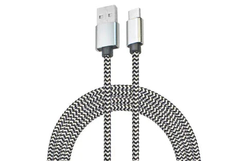 NTJ Flat Braided Noodle Fabric USB Cable For IPhone & IPad - Multiple Lengths 8in To 10ft
