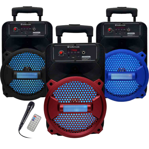 TOPTECH ROCK-8, Fully Ampliﬁed Multimedia Rechargeable Speaker,1500 Watts Peak Powerful Sound,8 Inch Woofer Stereo Sound with LED Lights,10 Meters (33ft) Bluetooth Distance,Long Playtime for Outdoor Party