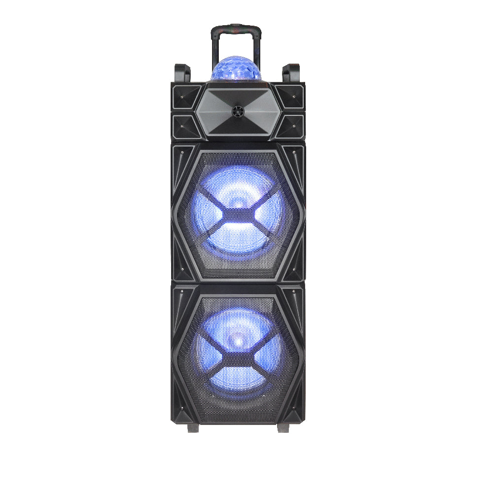 Fully Ampliﬁed Multimedia Rechargeable Speaker 6500 Watts Peak Power 2x10 Inch Woofer