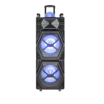 TOPTECH RIO-210 , 2x10 Inch Bluetooth Speakers with Wired Mic, Wireless Stereo Sound with Vivid Multicolor Party Lights and Disco Ball,  Trolley and Wheels for Easy Transport, Rechargeable Long Battery Life for Outdoor Camping Party Gifts