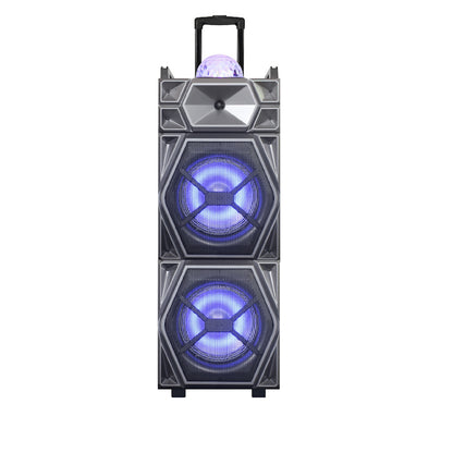 TOPTECH RIO-210 , 2x10 Inch Bluetooth Speakers with Wired Mic, Wireless Stereo Sound with Vivid Multicolor Party Lights and Disco Ball,  Trolley and Wheels for Easy Transport, Rechargeable Long Battery Life for Outdoor Camping Party Gifts