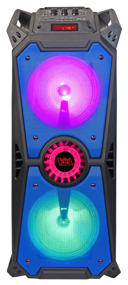 TOPTECH SPIKE-6, 2 x 6 Inch Wireless TWS Portable Speaker with Wired Microphone,360 HD Sound and Dynamic LED Lights,  Long Playtime for Outdoor Party, Support USB/SD Port/FM Radio