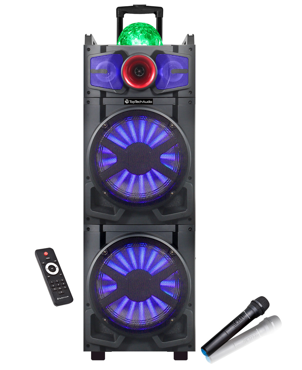 Fully Amplified Portable 6000 watts Peak Power 2 x 12” Speaker with DISCO BALL