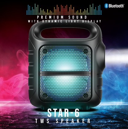 TOPTECH Star-6 6.5” Bluetooth Portable Speaker with Disco Lights & TWS Sound