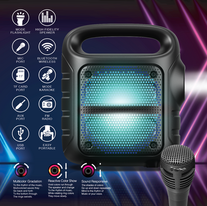 TOPTECH Star-6 6.5” Bluetooth Portable Speaker with Disco Lights & TWS Sound