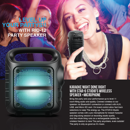 TOPTECH Star-6 6.5” Bluetooth Portable Speaker with Disco Lights & TWS Sound