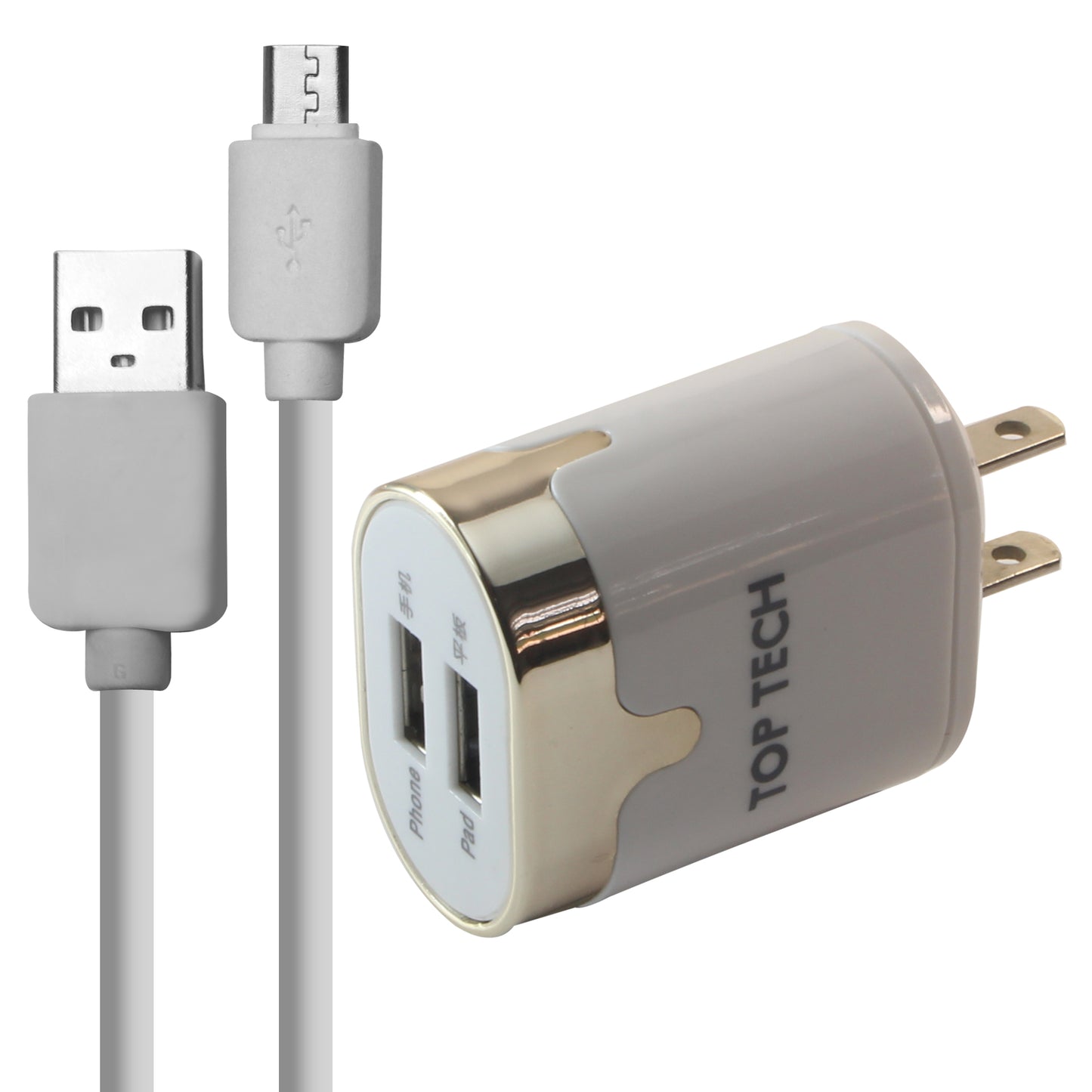 2.4A Dual Port Travel Charger + Micro USB Cable (6 Ft.)