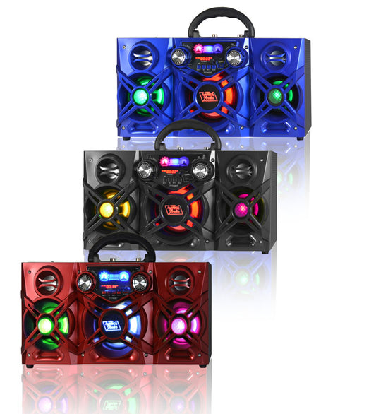 TOPTECH TT-740-BT, 4X1 Inch+3X2 Inch Wireless TWS Portable Speaker with 360 HD Stereo Sound and LED Lights, Built-in Rechargeable Battery, Long Playtime for Outdoor Party, Support USB/SD Port/FM Radio/Plug and play MP3's