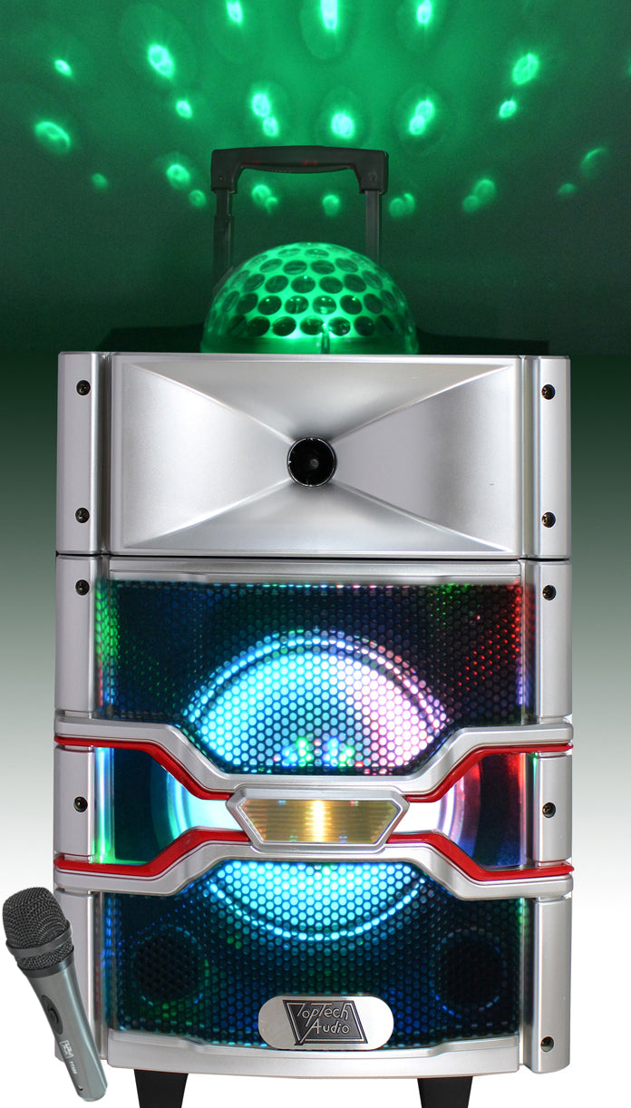 Fully Amplified Portable 1200 Watts Peak Power 8” Speaker with DISCO BALL