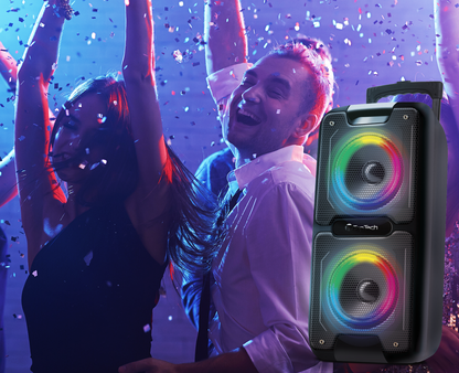 TOPTECH AL-101, 2x6.5" Bluetooth Speaker with Disco Lights, Karaoke, and 3000W Power