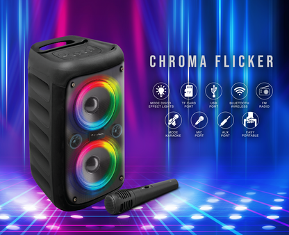 KL-66 Chroma Flicker Bluetooth Speaker, 4000W Power, Disco Lights, Karaoke Mode