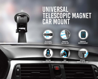 TOPTECH Universal Telescopic Magnetic Car Mount, 360° Rotation, Hands-Free Driving Solution